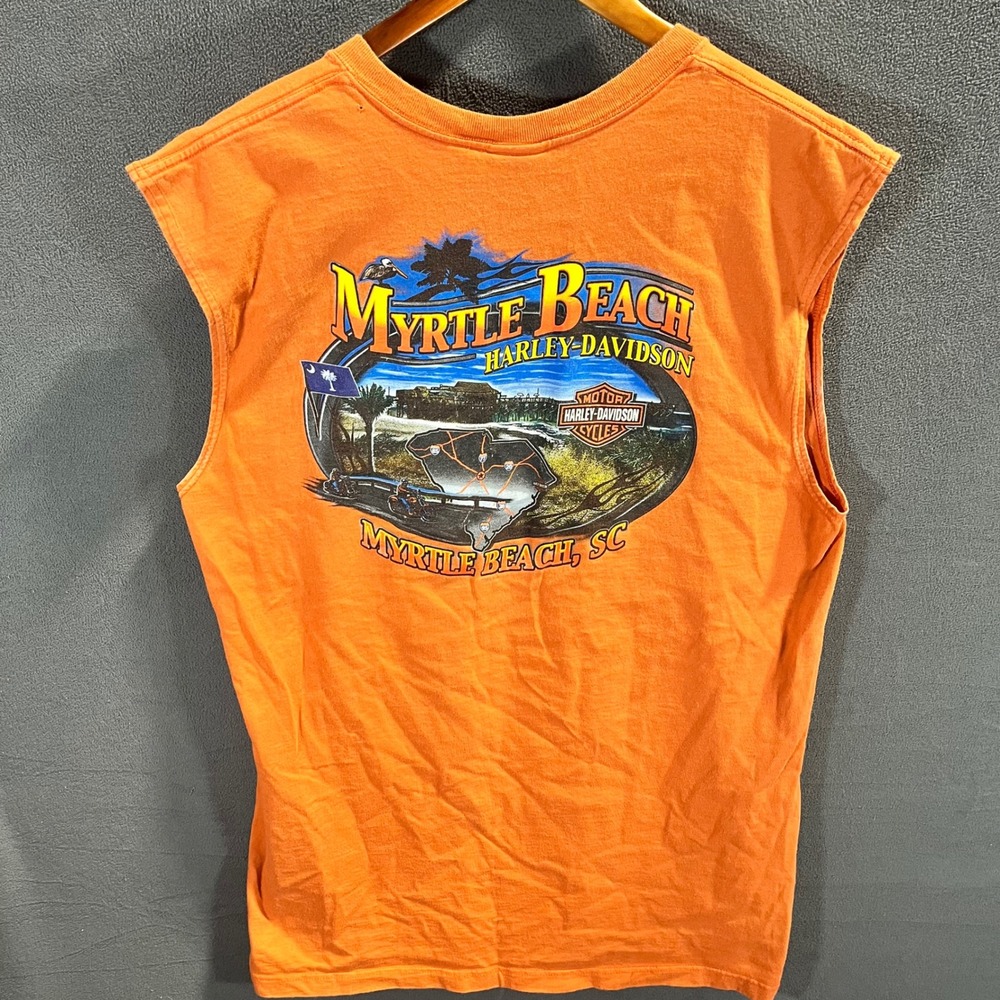 Vintage 2006 Harley Davidson Myrtle Beach SC Sleeveless Pocket T-Shirt Orange XL